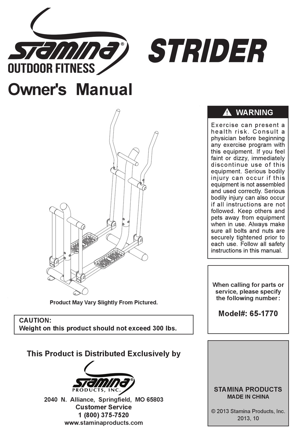 STAMINA OUTDOOR STRIDER OWNER S MANUAL Pdf Download ManualsLib