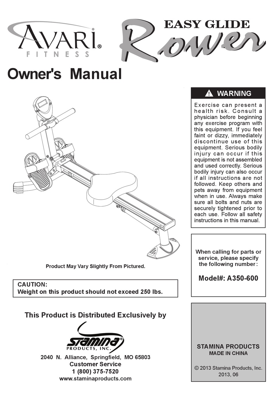 AVARI FITNESS AVARI® EASY GLIDE ROWER OWNER