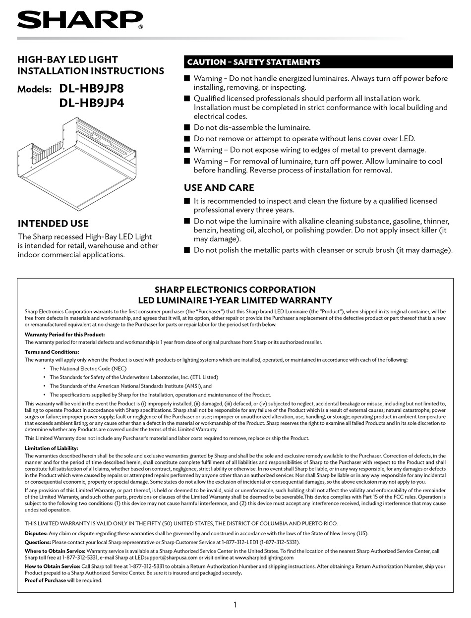 SHARP DL-HB9JP8 INSTALLATION INSTRUCTIONS Pdf Download | ManualsLib