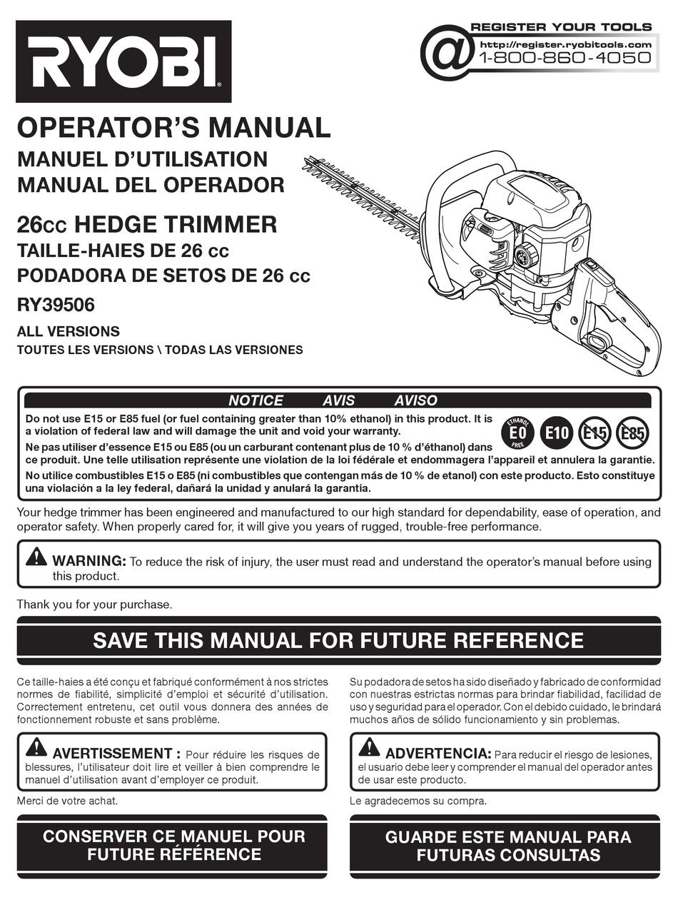 RYOBI RY39506 OPERATOR