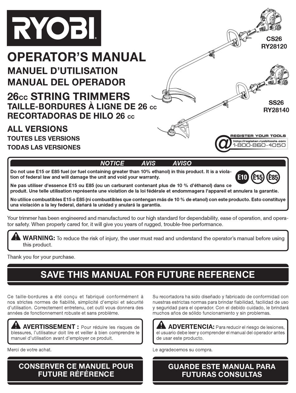 RYOBI RY28120, RY28140 OPERATOR'S MANUAL Pdf Download | ManualsLib