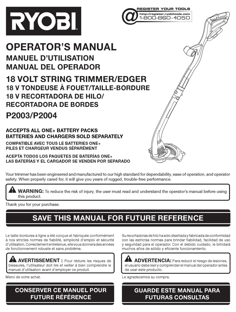 RYOBI P2003 OPERATOR'S MANUAL Pdf Download | ManualsLib