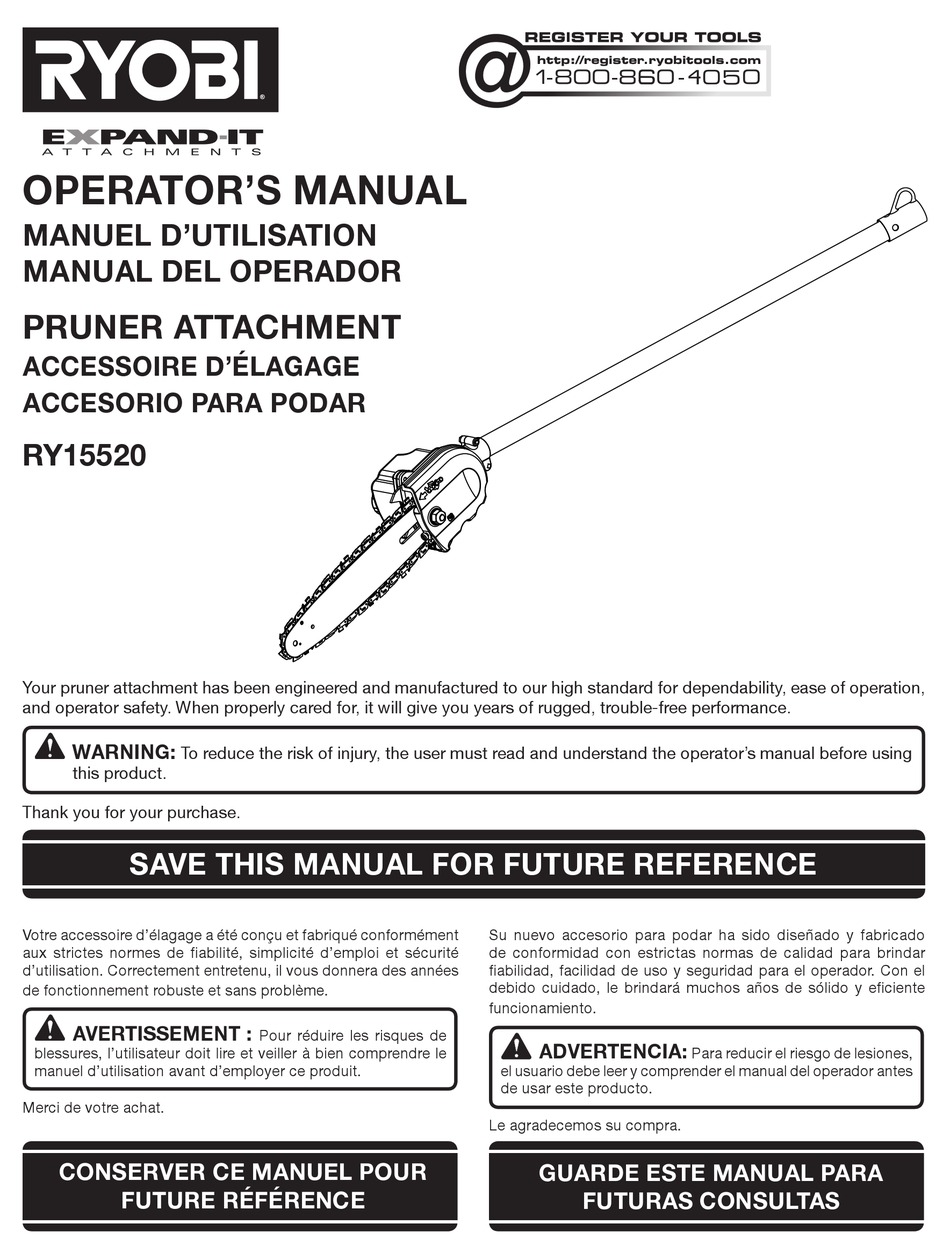 RYOBI RY15520 OPERATOR'S MANUAL Pdf Download | ManualsLib