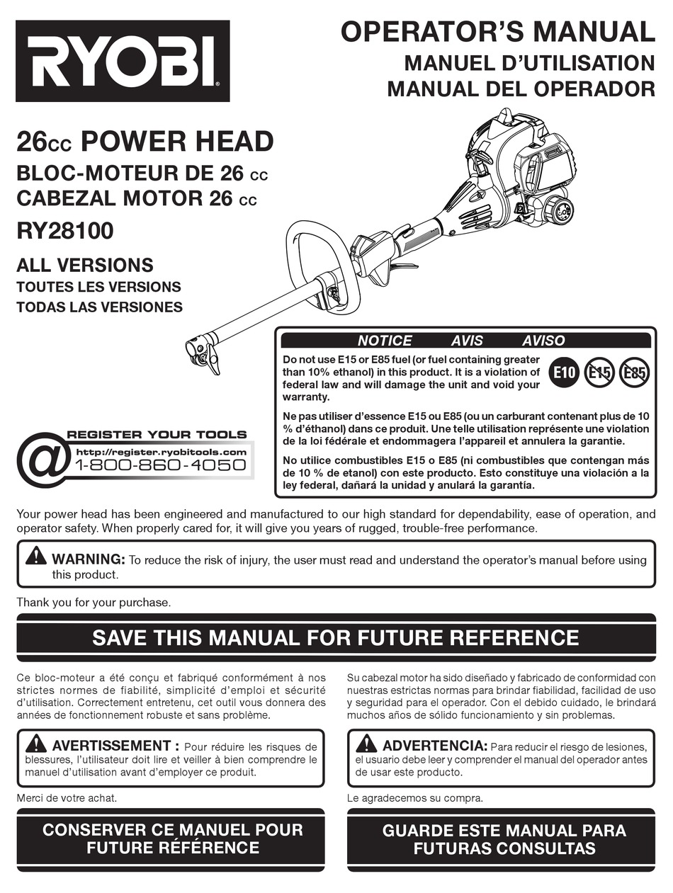 RYOBI RY28100 OPERATOR'S MANUAL Pdf Download | ManualsLib