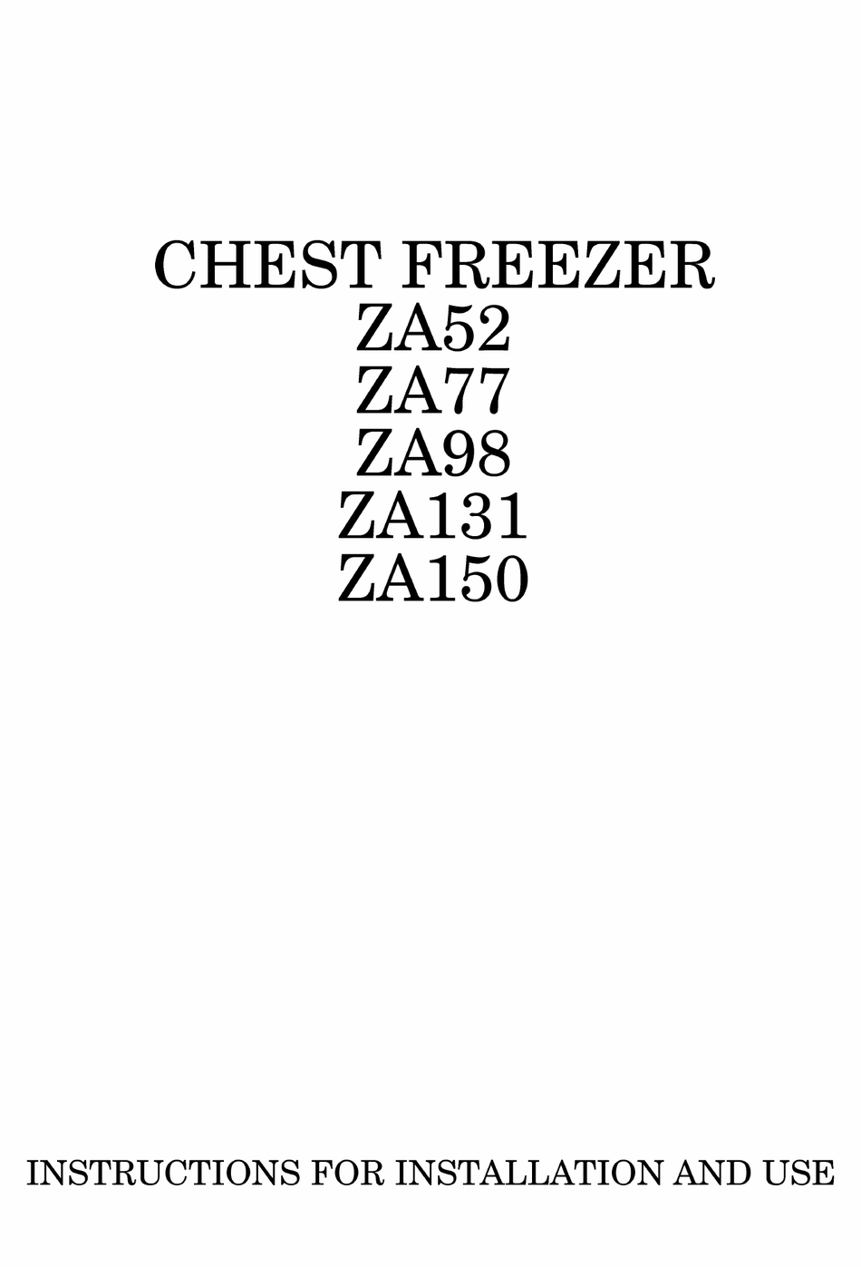 ZANUSSI ZA52 INSTRUCTIONS FOR INSTALLATION AND USE MANUAL Pdf Download