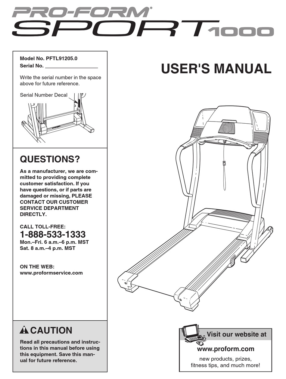 PRO FORM SPORT 1000 USER MANUAL Pdf Download ManualsLib