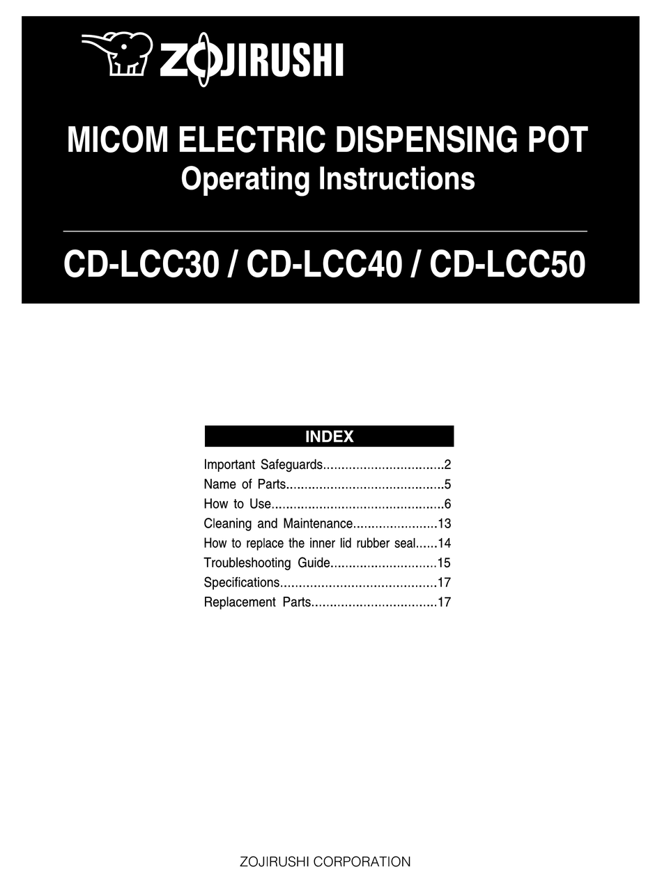 ZOJIRUSHI CDLCC30 OPERATING INSRUCTIONS Pdf Download ManualsLib