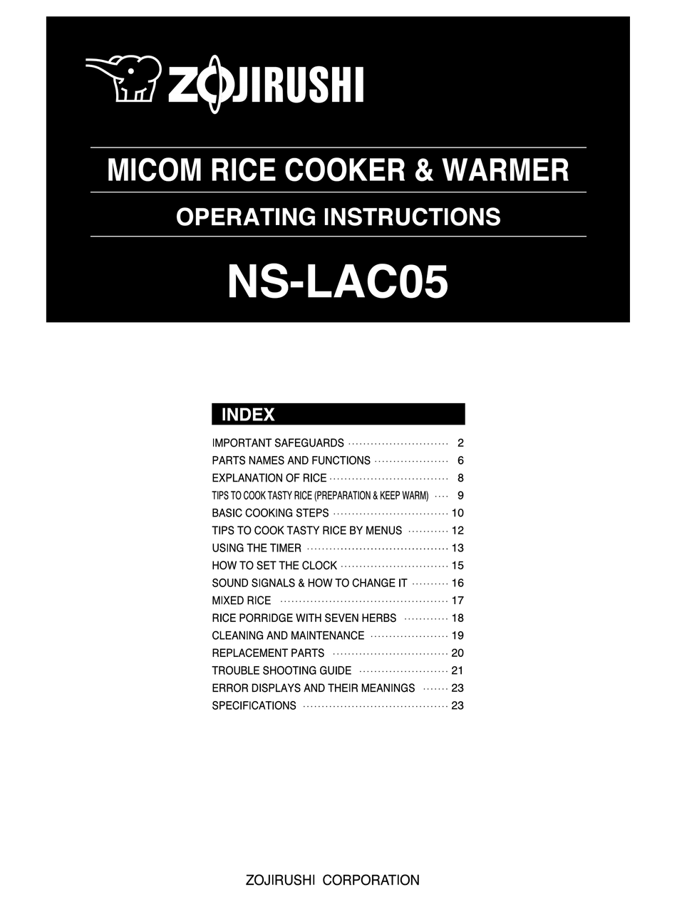 ZOJIRUSHI NS-LAC05 OPERATING INSTRUCTIONS MANUAL Pdf Download | ManualsLib