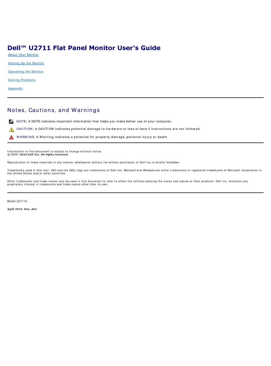 Dell U2711 User Manual Pdf Download Manualslib
