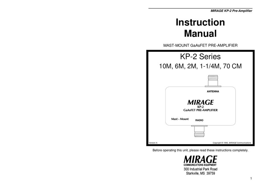 MIRAGE KP-2 SERIES INSTRUCTION MANUAL Pdf Download | ManualsLib