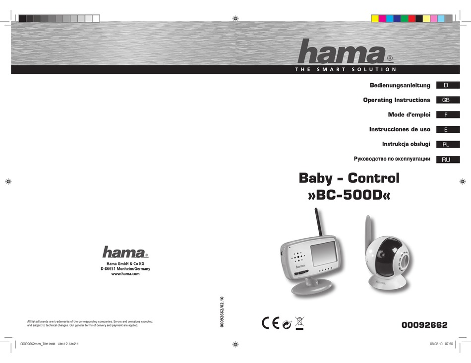 HAMA BABY CONTROL BC500D OPERATING INSTRUCTIONS MANUAL Pdf Download