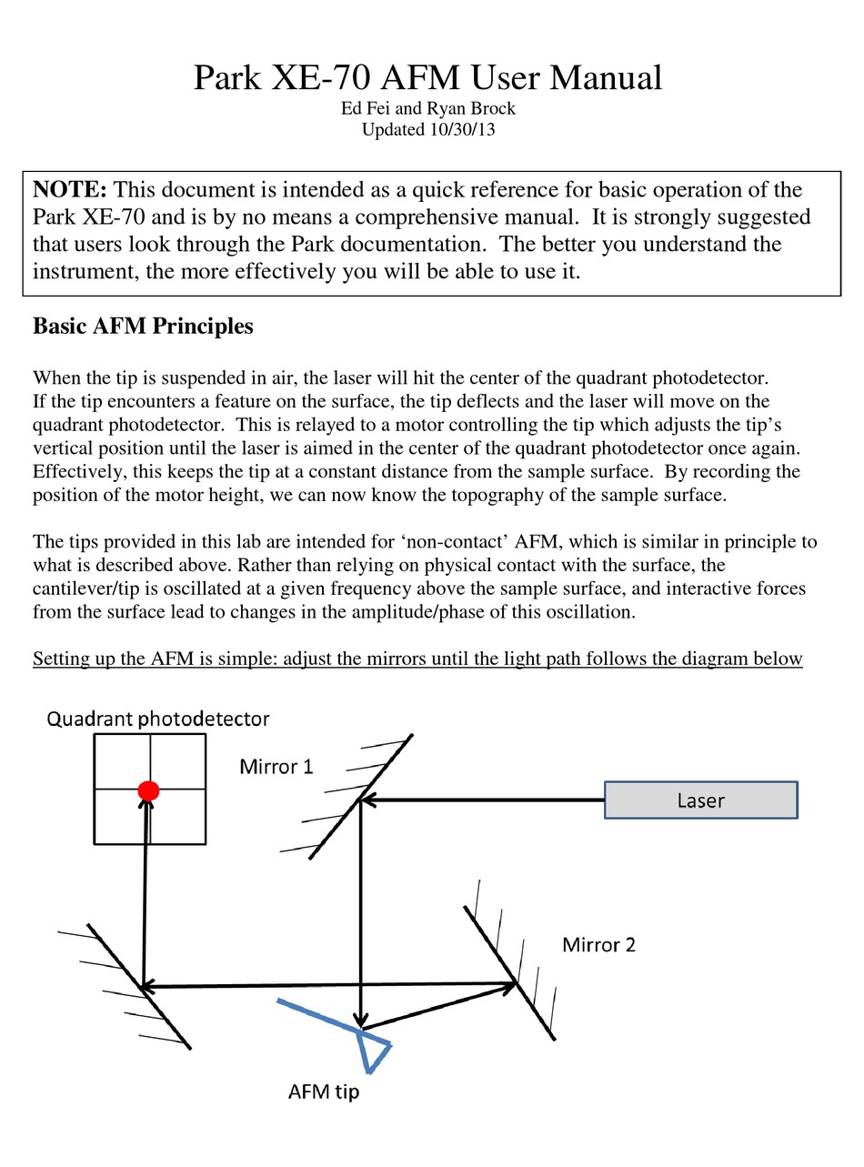 PARK SYSTEMS XE70 USER MANUAL Pdf Download ManualsLib