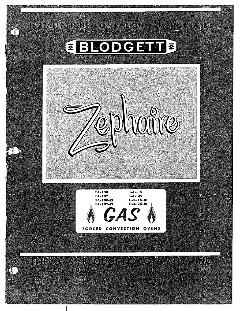 Blodgett Zephaire Fa 100 Manual Pdf Download Manualslib