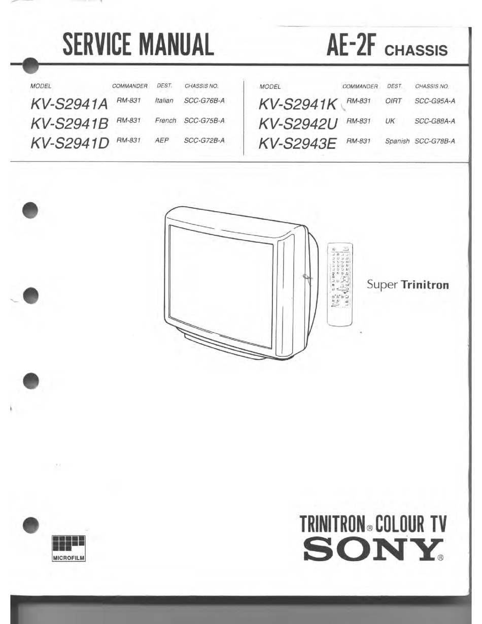 Sony Trinitron Kv S2941a Service Manual Pdf Download Manualslib