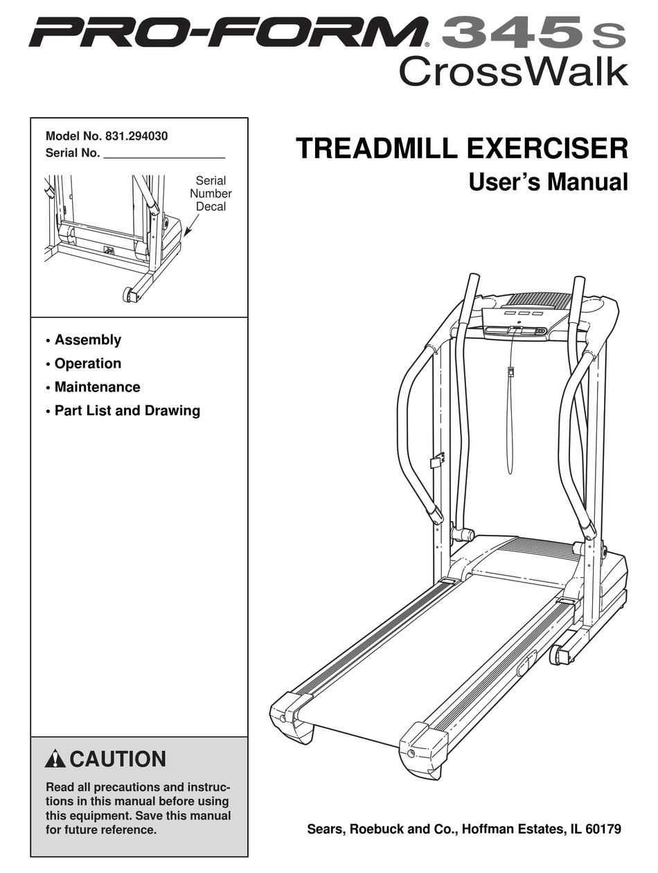 Proform 345s Crosswalk Treadmill Parts Repair Practice Guide