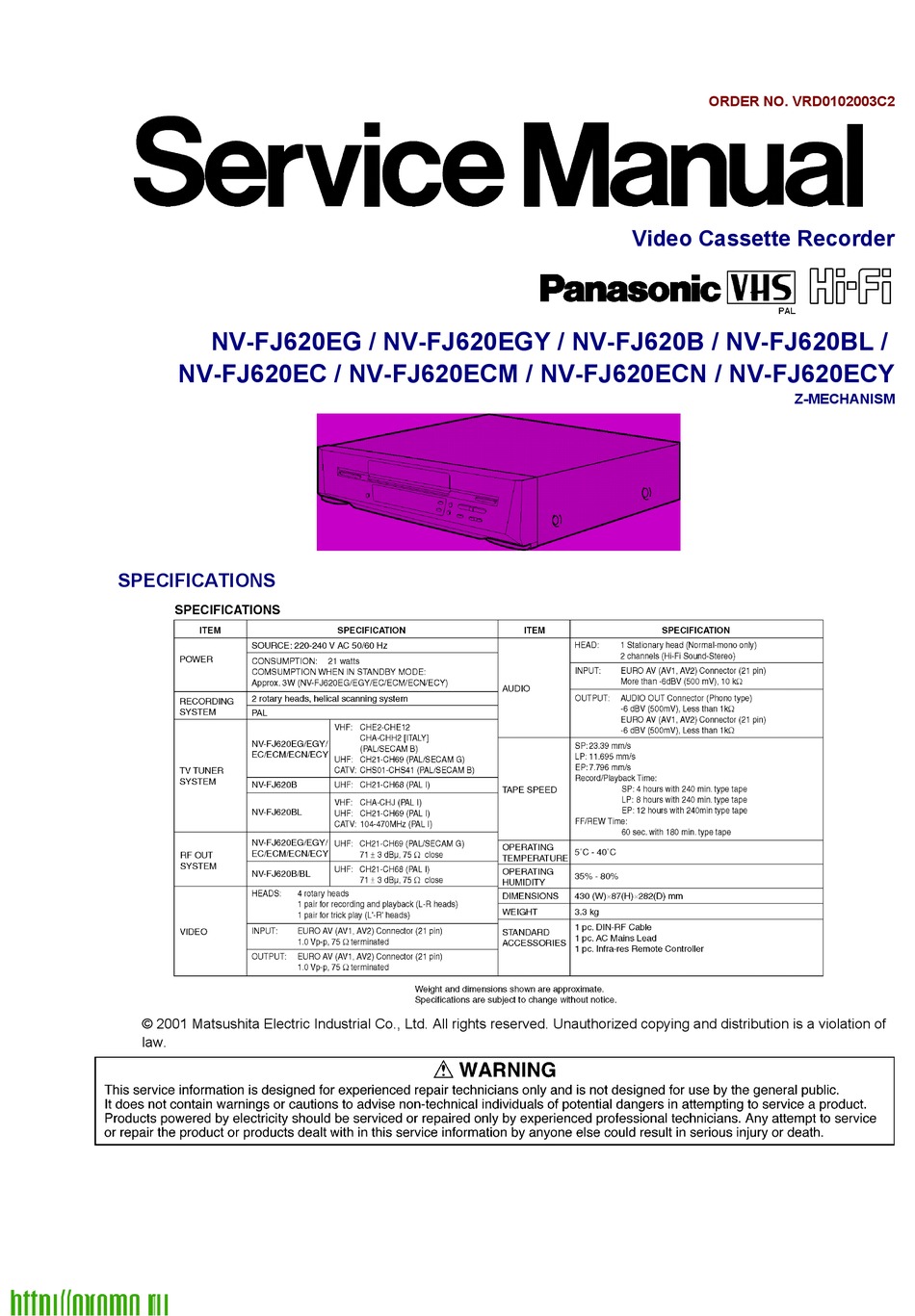 Panasonic Nv Fj6eg Service Manual Pdf Download Manualslib