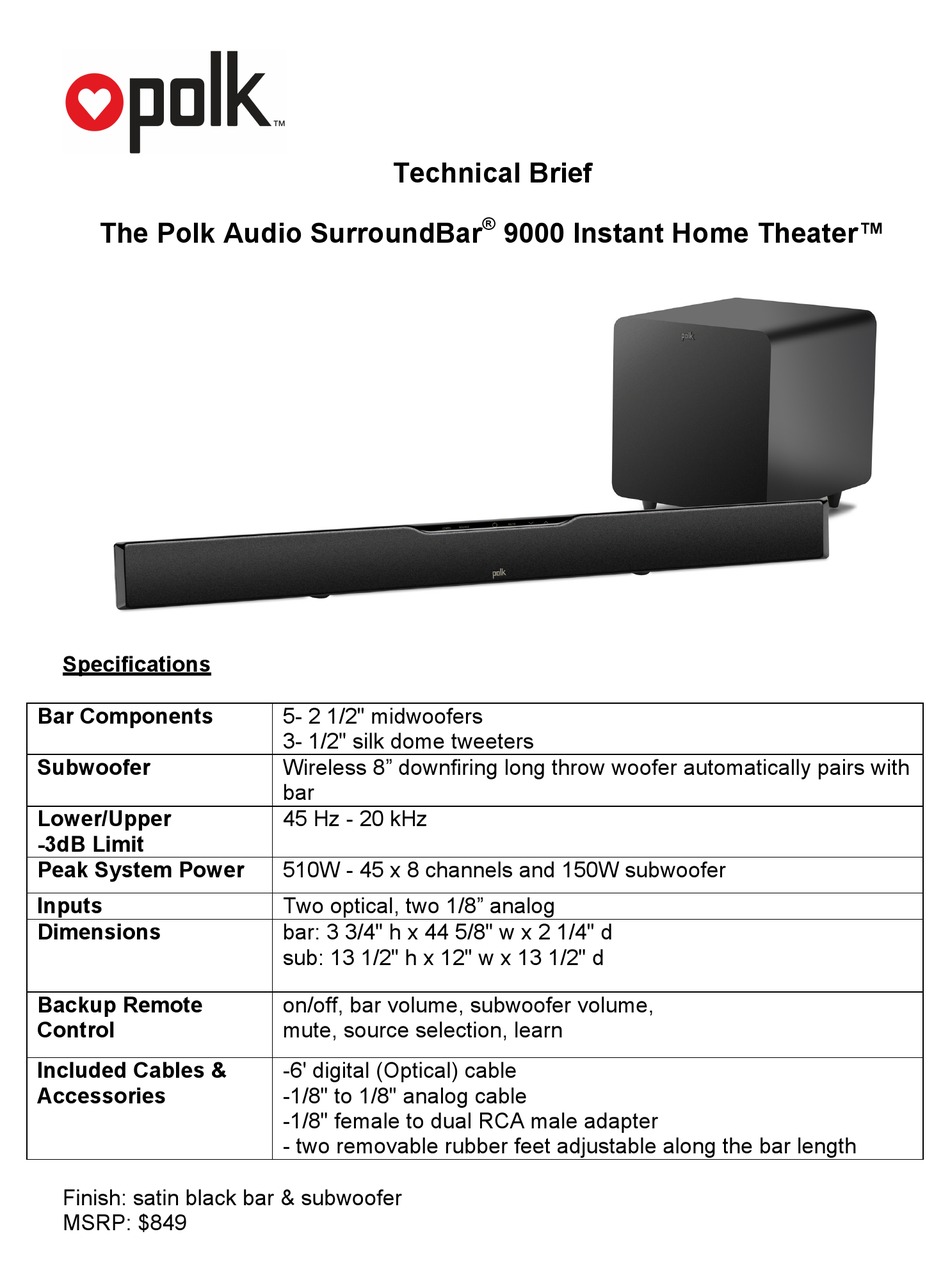 polk audio surroundbar 9500bt manual