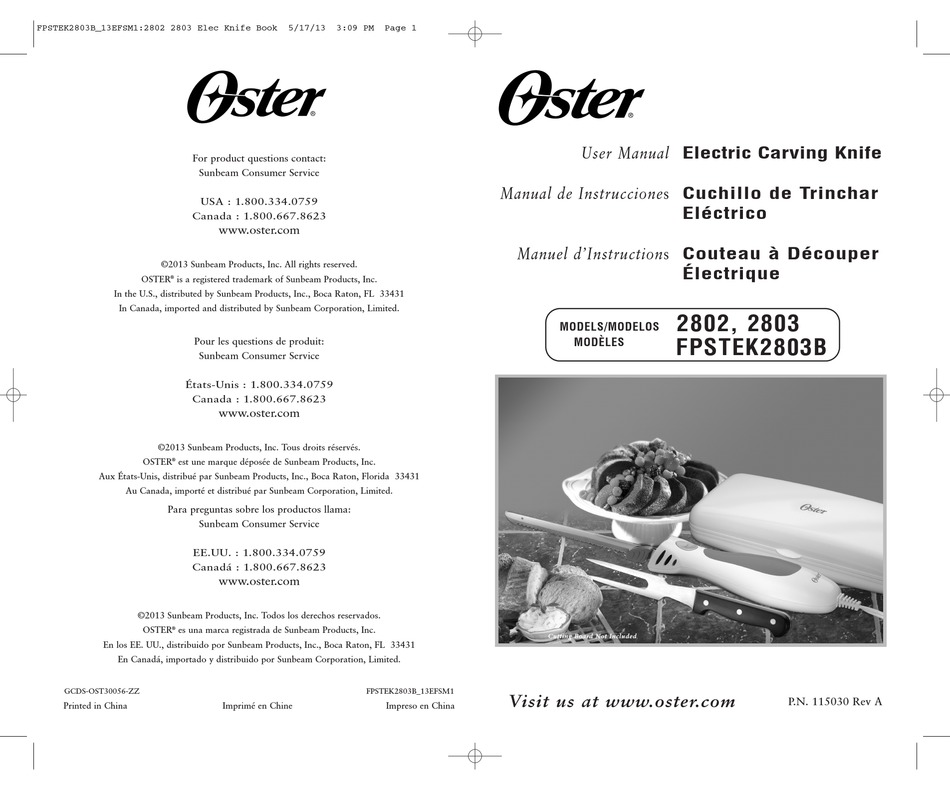 OSTER 2802 USER MANUAL Pdf Download | ManualsLib