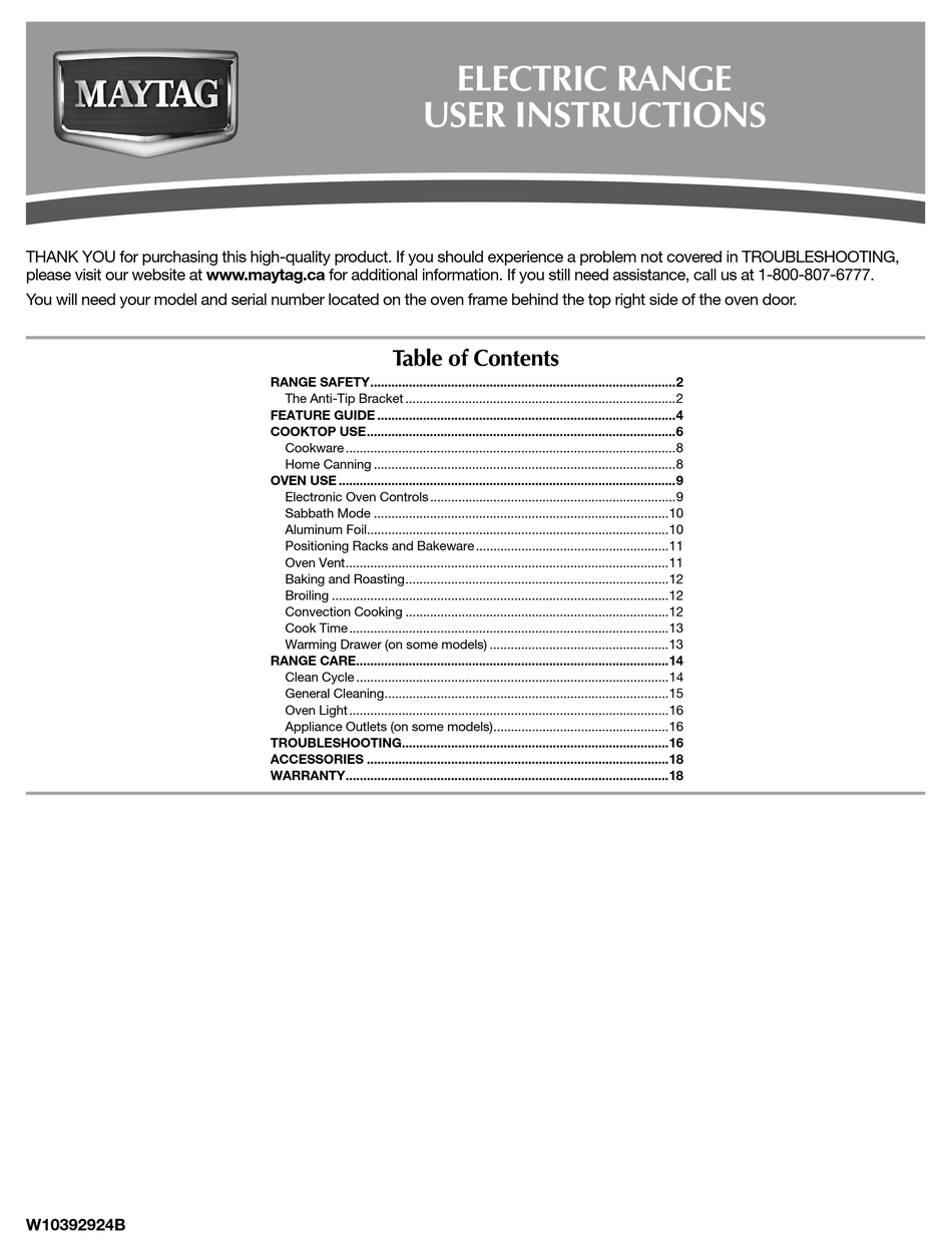 MAYTAG ELECTRIC RANGE USER INSTRUCTIONS Pdf Download ManualsLib
