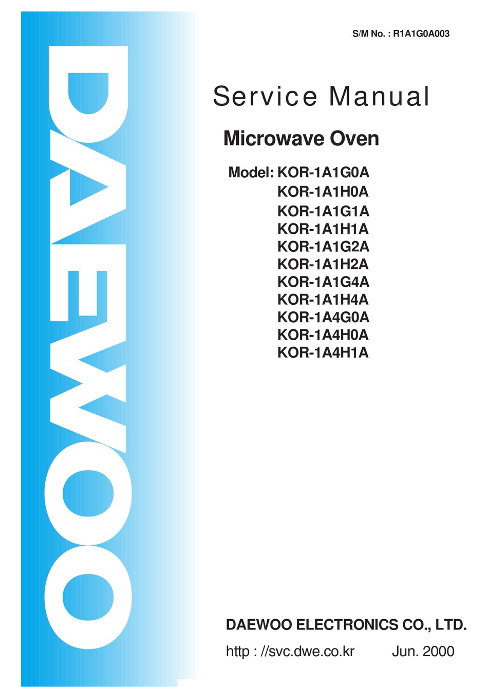 DAEWOO KOR-1A1G0A SERVICE MANUAL Pdf Download | ManualsLib