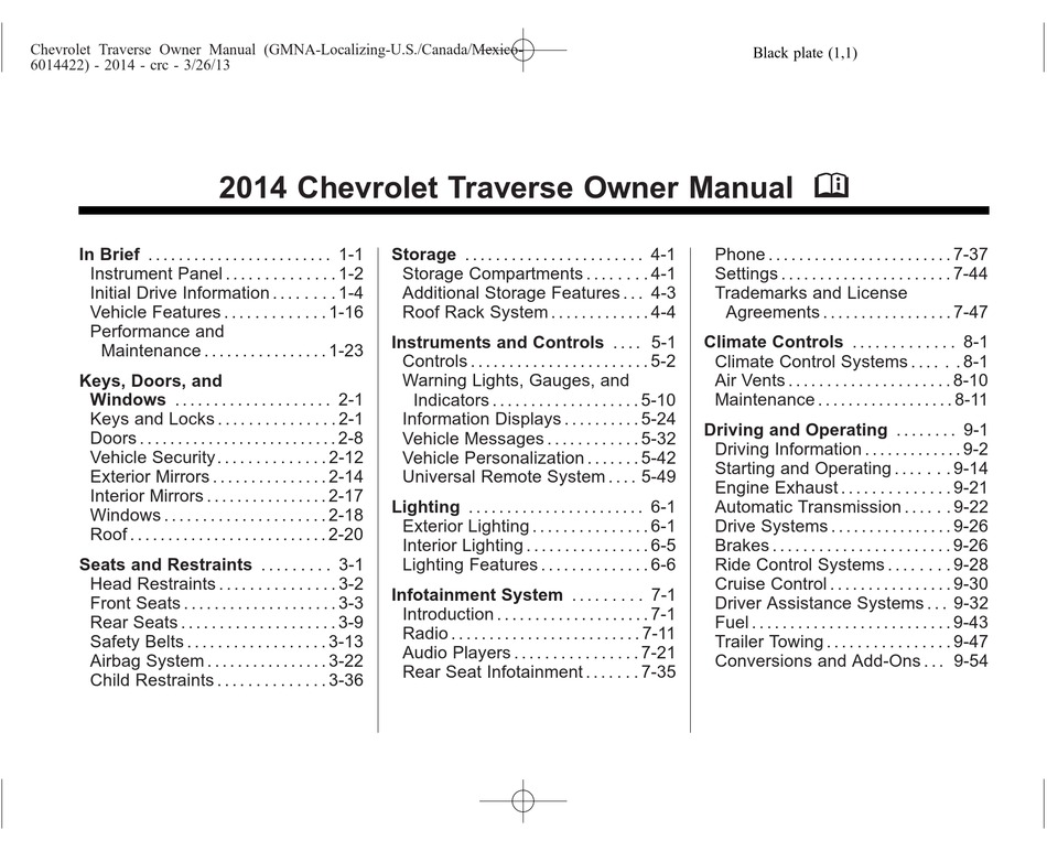 Chevrolet Traverse Owner S Manual Pdf Download Manualslib