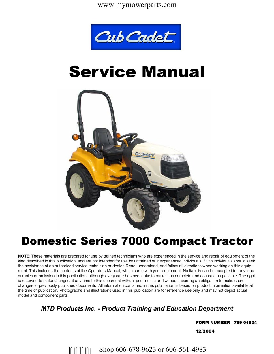 CUB CADET DOMESTIC SERIES 7000 SERVICE MANUAL Pdf Download ManualsLib