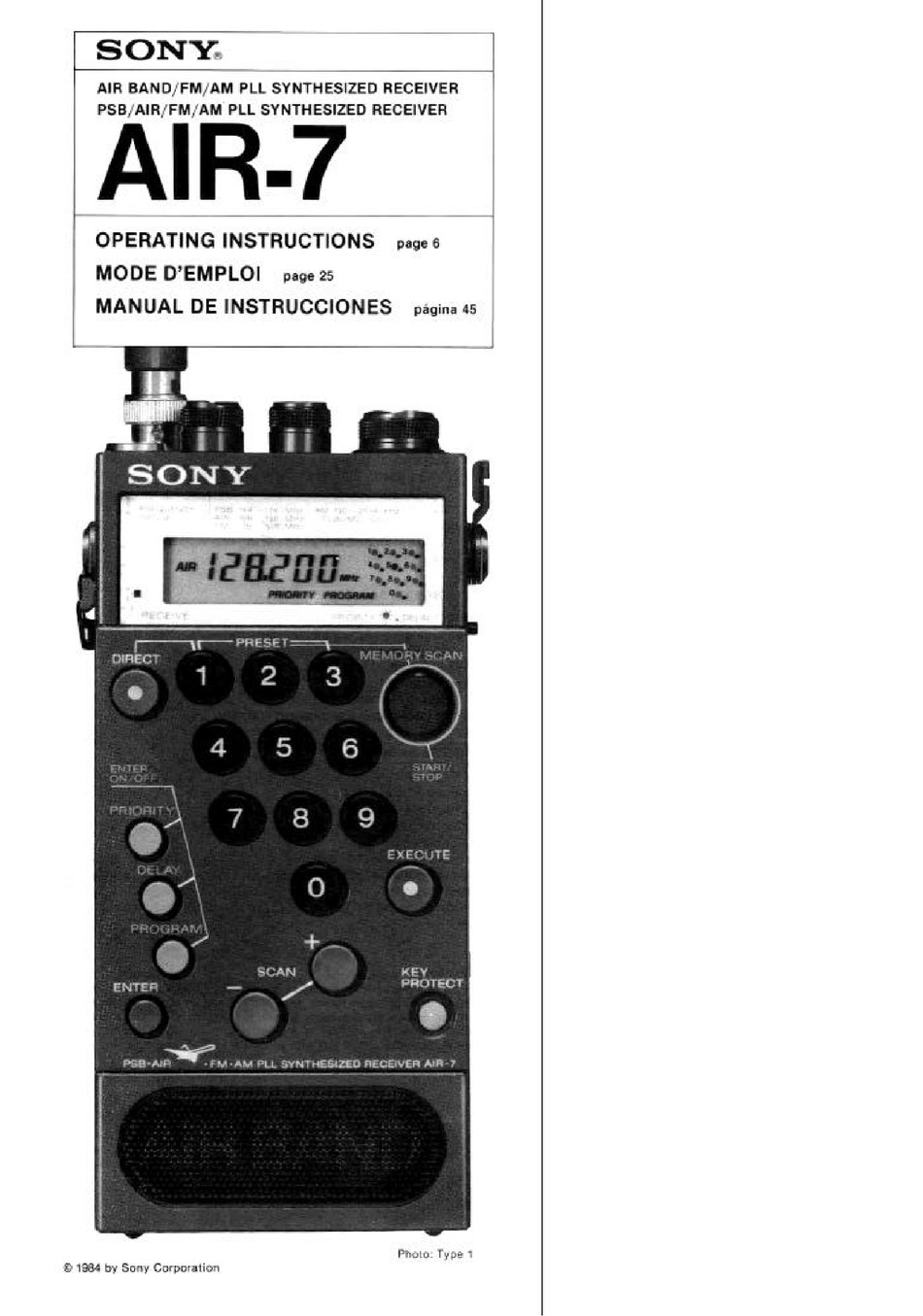 SONY AIR-7 OPERATING INSTRUCTIONS MANUAL Pdf Download | ManualsLib