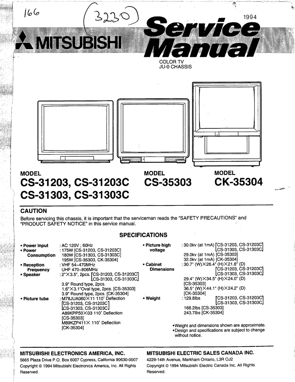MITSUBISHI CS31203 SERVICE MANUAL Pdf Download ManualsLib
