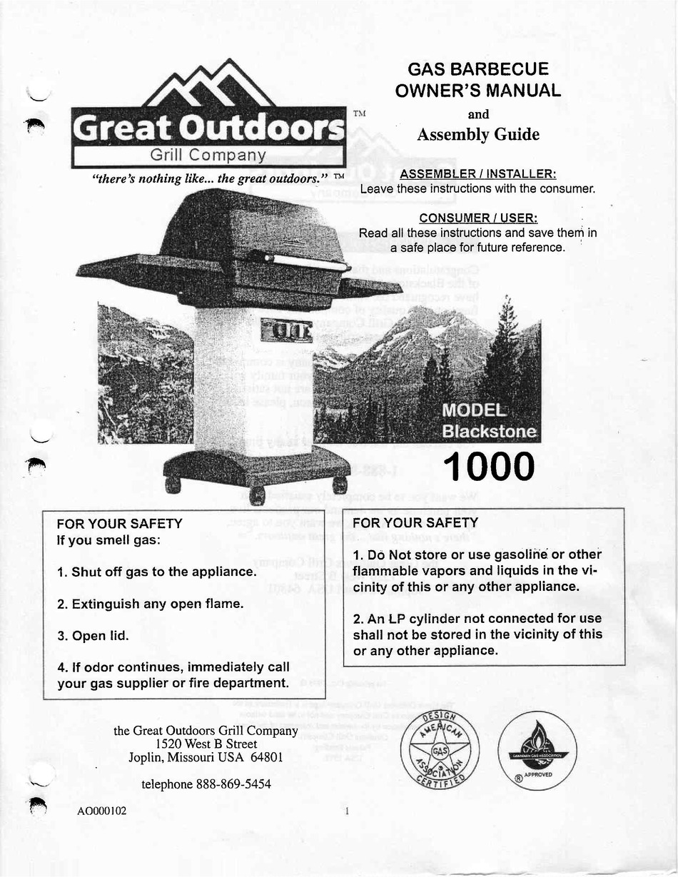 GREAT OUTDOORS BLACKSTONE1000 OWNER