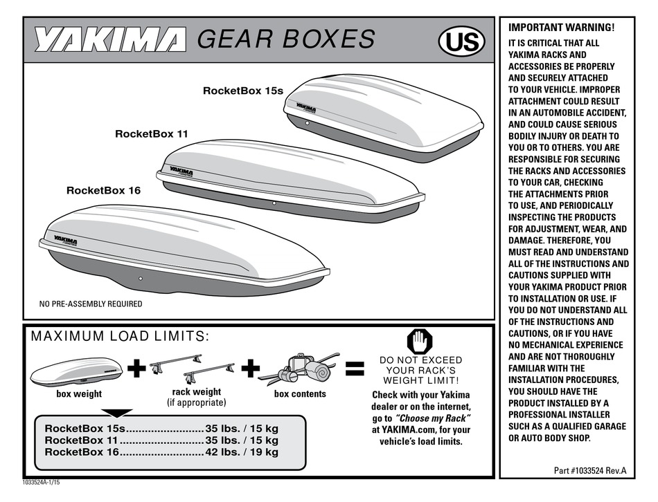 YAKIMA GEAR BOXES INSTRUCTIONS Pdf Download ManualsLib