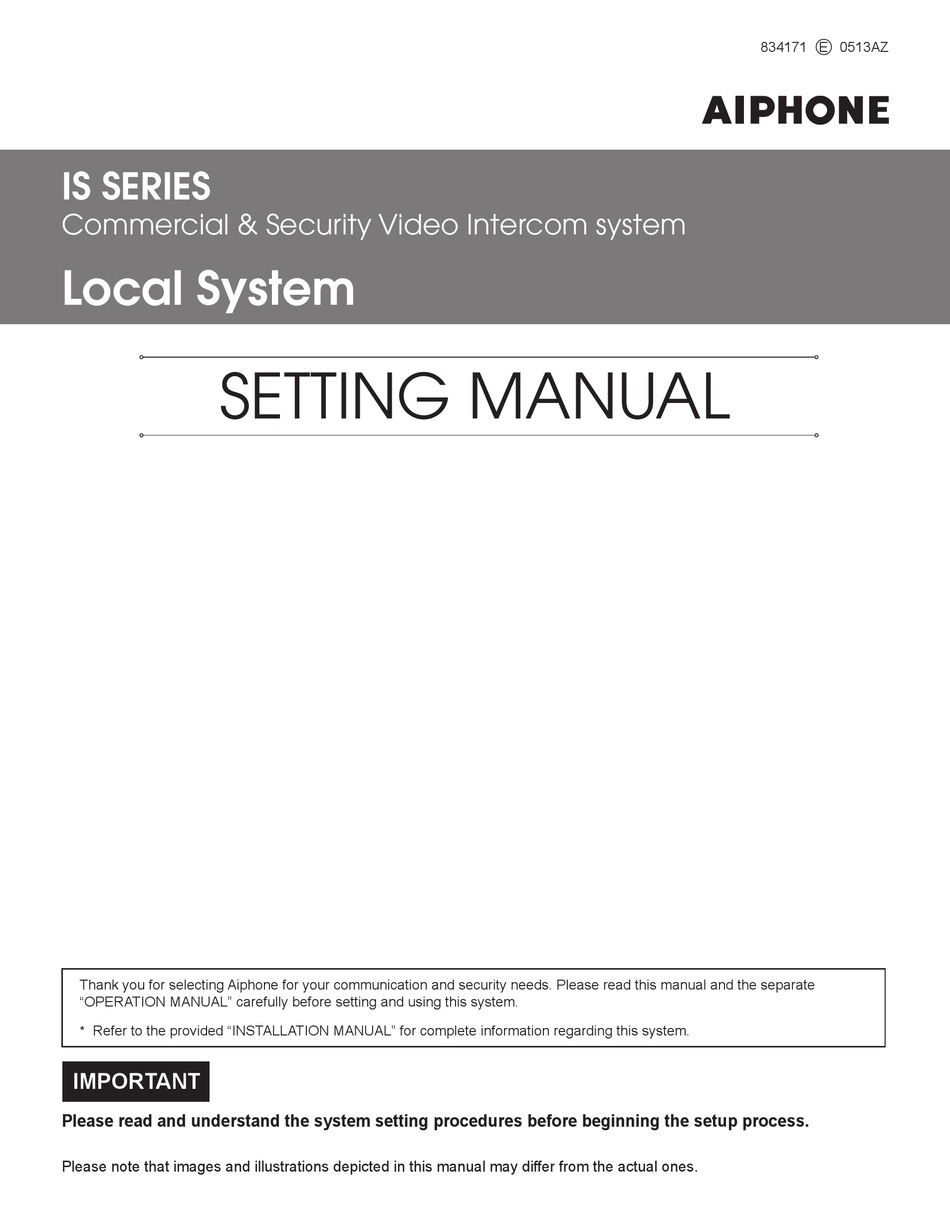 AIPHONE IS SERIES SETTING MANUAL Pdf Download ManualsLib