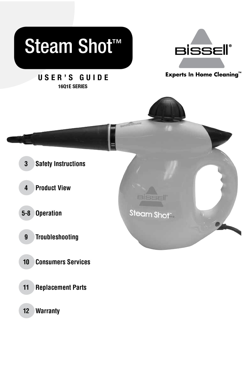 BISSELL STEAM SHOT 16Q1E SERIES USER MANUAL Pdf Download ManualsLib