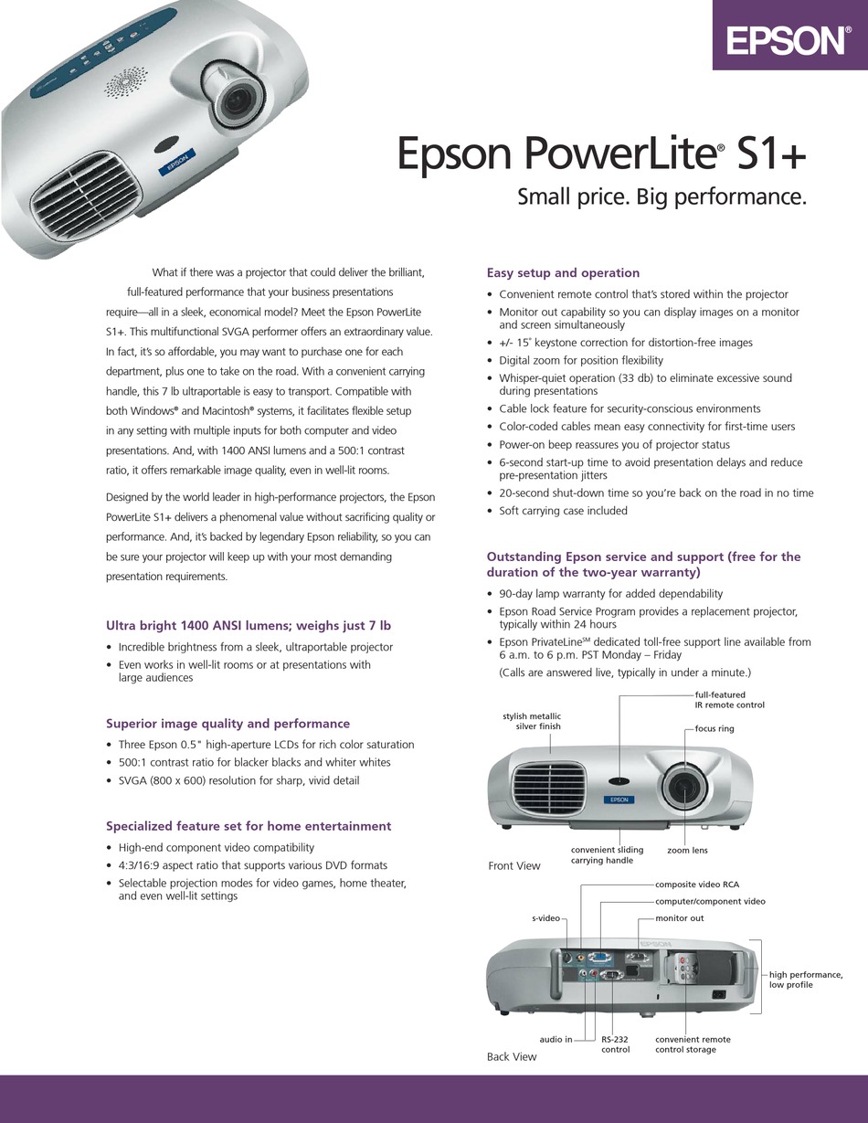 Epson Powerlite S1 Specifications Pdf Download Manualslib 9814