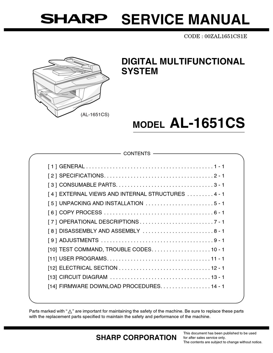 SHARP AL1651CS SERVICE MANUAL Pdf Download ManualsLib