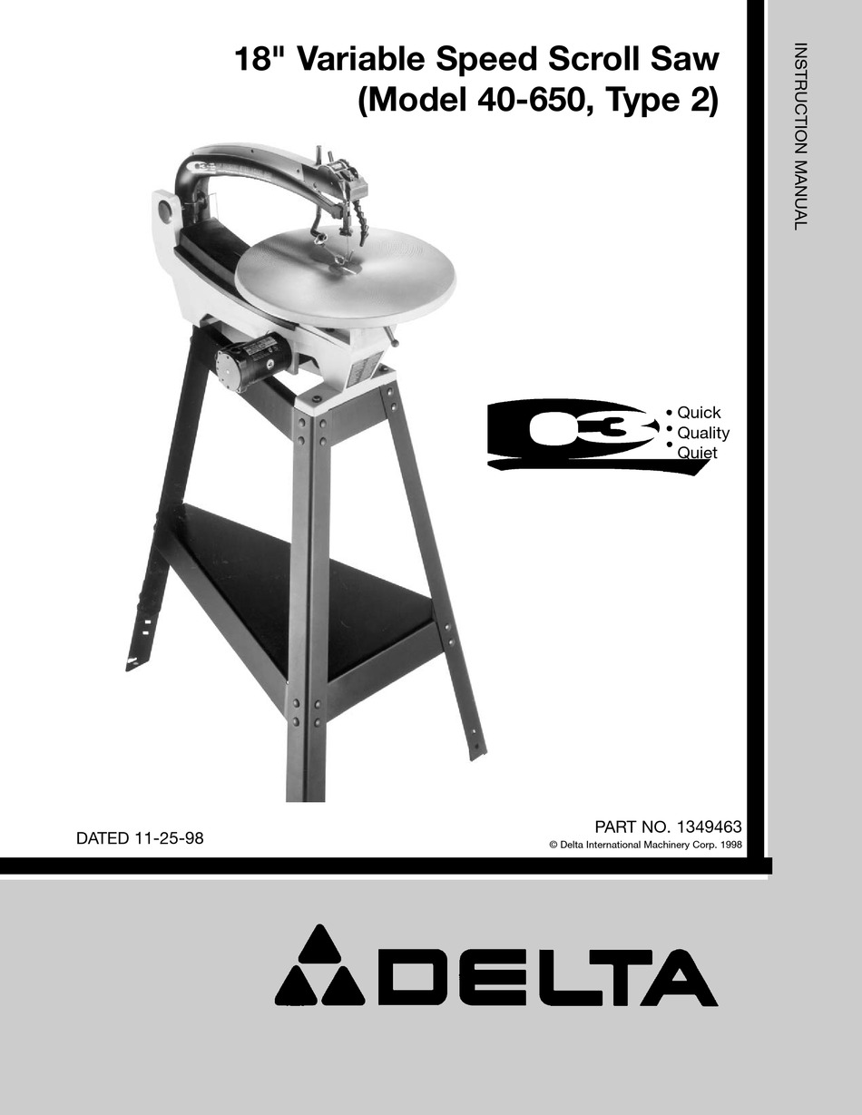 Delta 40-540 16" Variable Speed Scroll Saw Instruction Manual 