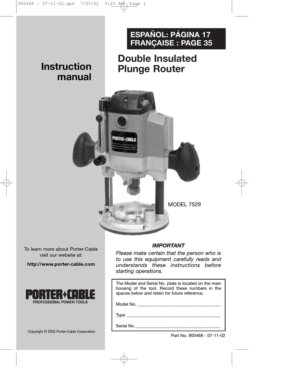 PORTER-CABLE 7529 INSTRUCTION MANUAL Pdf Download | ManualsLib