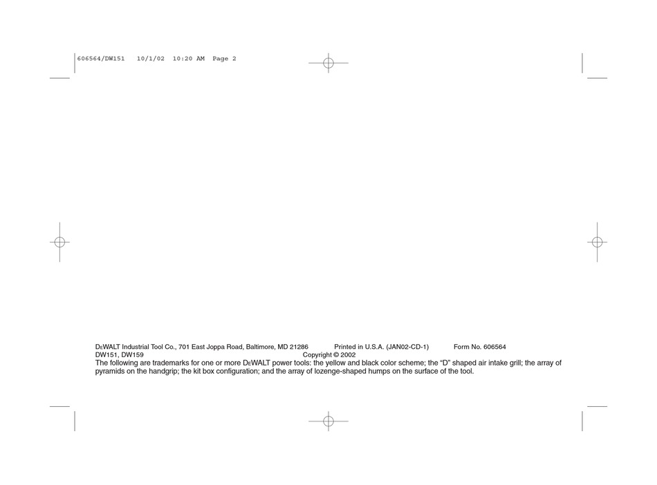 DEWALT DW151 INSTRUCTION MANUAL Pdf Download ManualsLib