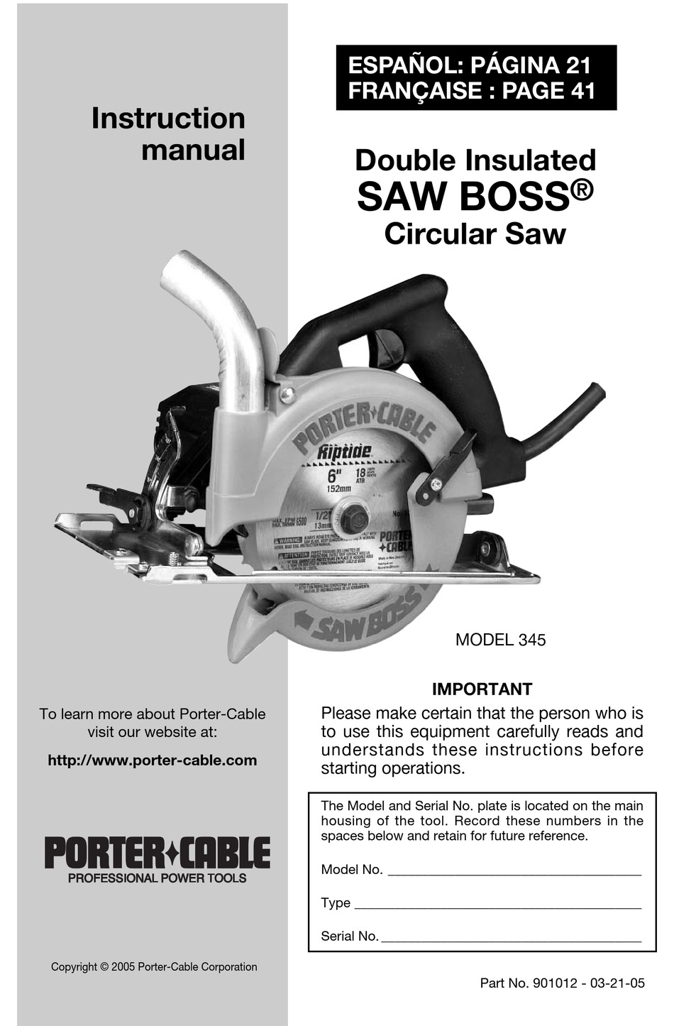 Porter-Cable 345 Instruction Manual 