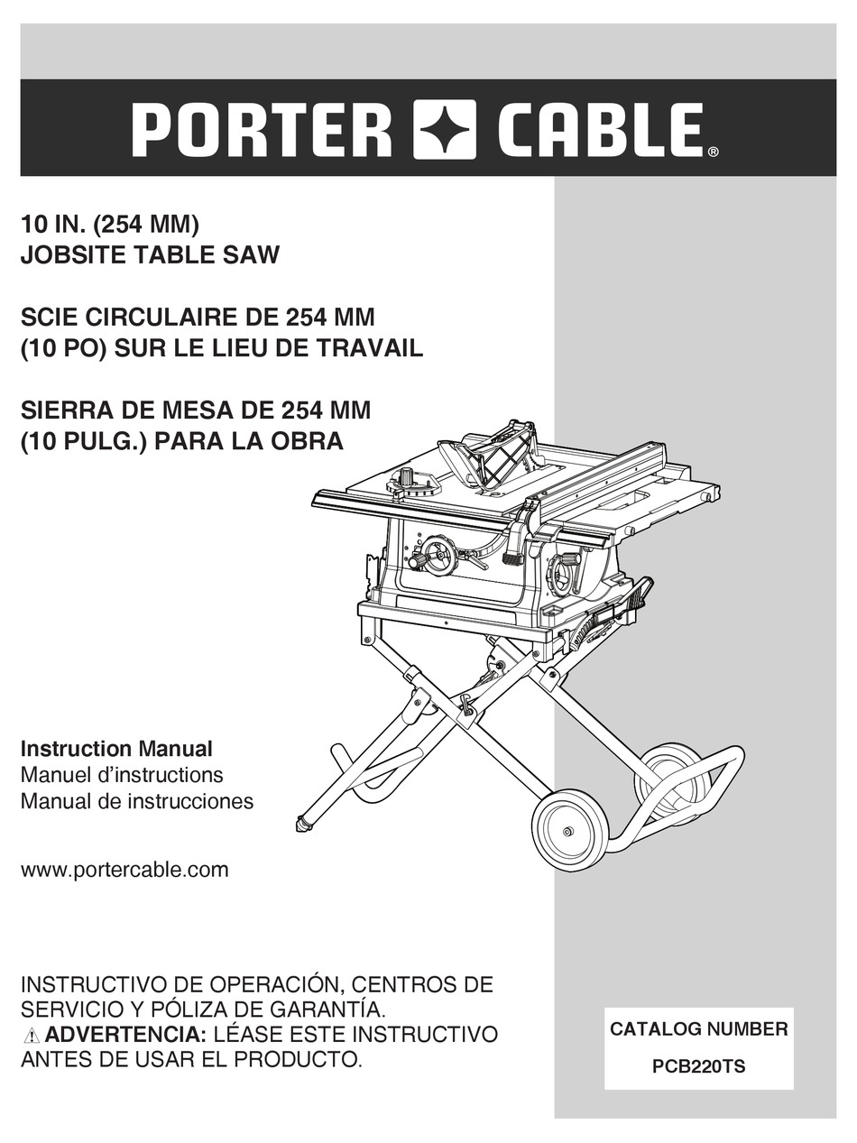 Porter Cable 10 In 254 Mm Jobsite Table Saw Instruction Manual Pdf Download Manualslib