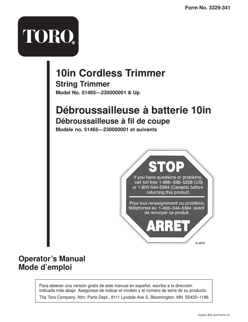 TORO 51465—230000001 OPERATOR'S MANUAL Pdf Download | ManualsLib