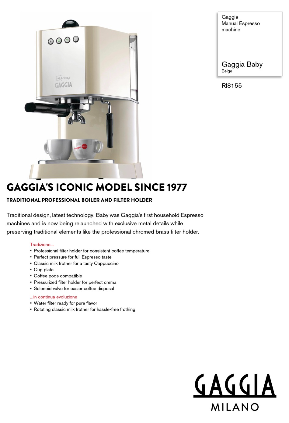 Philips Gaggia Ba Ri8155 Manual Pdf Download Manualslib