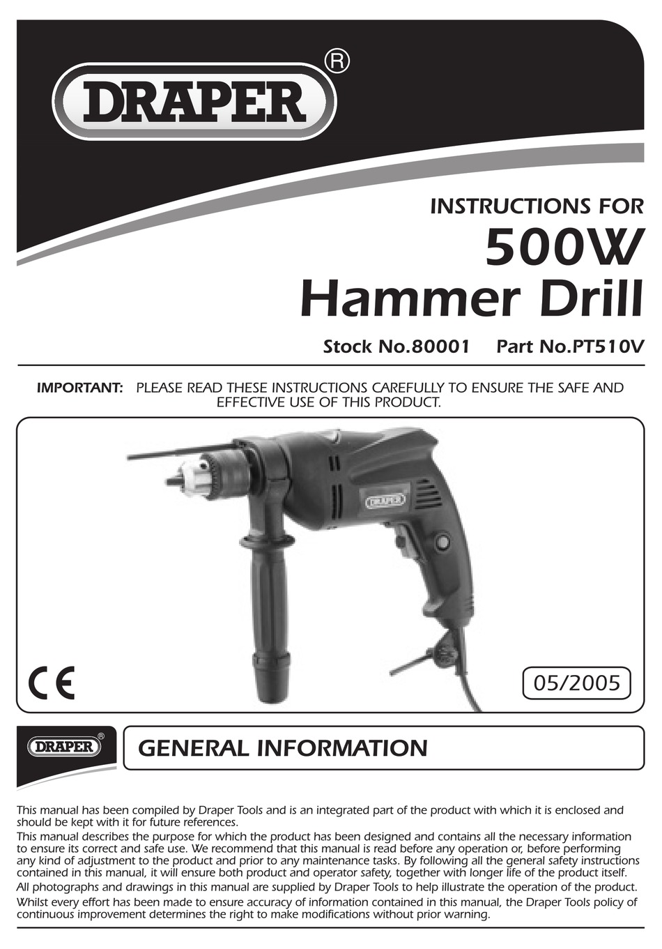 DRAPER PT510V INSTRUCTIONS MANUAL Pdf Download ManualsLib