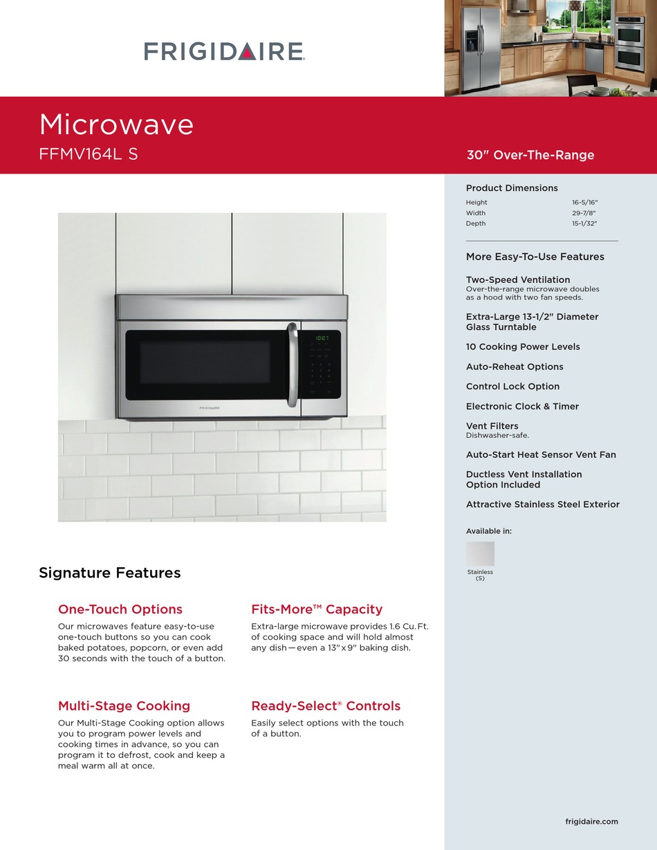 FRIGIDAIRE FFMV164L S SPECIFICATIONS Pdf Download | ManualsLib