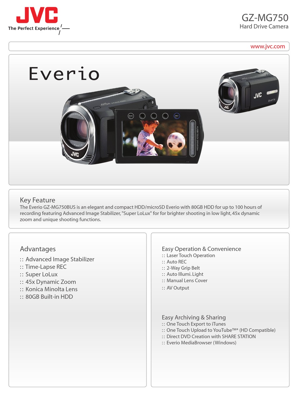 Jvc Everio Gz Mg750 Specifications Pdf Download Manualslib