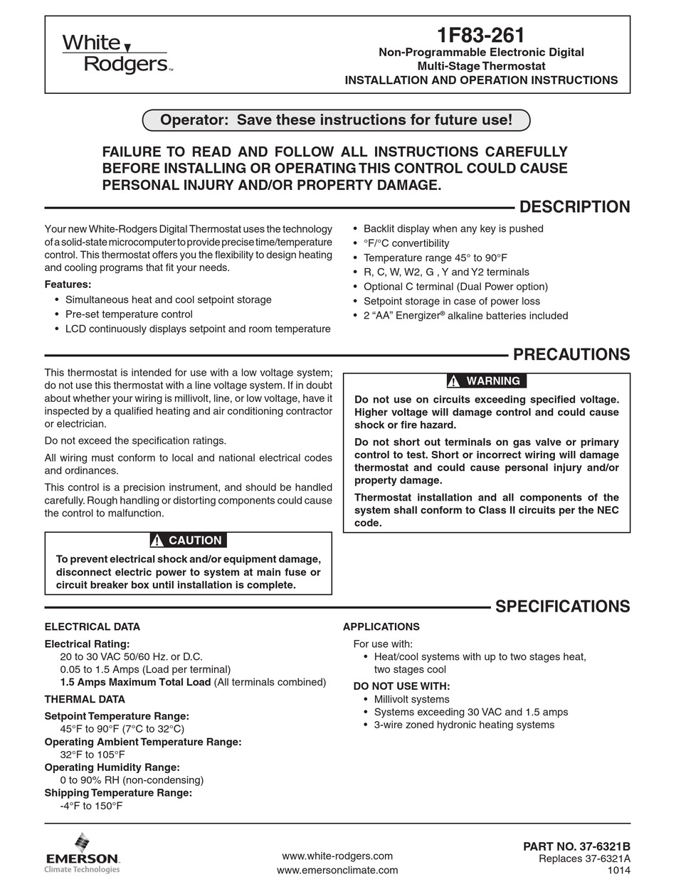 White Rodgers 1f83 261 Installation And Operation Instructions Manual Pdf Download Manualslib White Rodgers 1f83 261 Installation And Operation Instructions Manual Pdf Download Manualslib