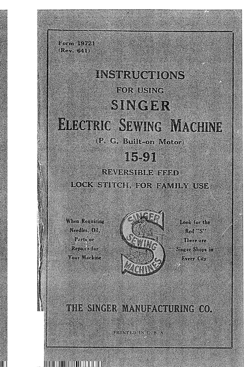 Digital Instructions Manual for Singer 15 91 Sewing Machine (Download Now)  