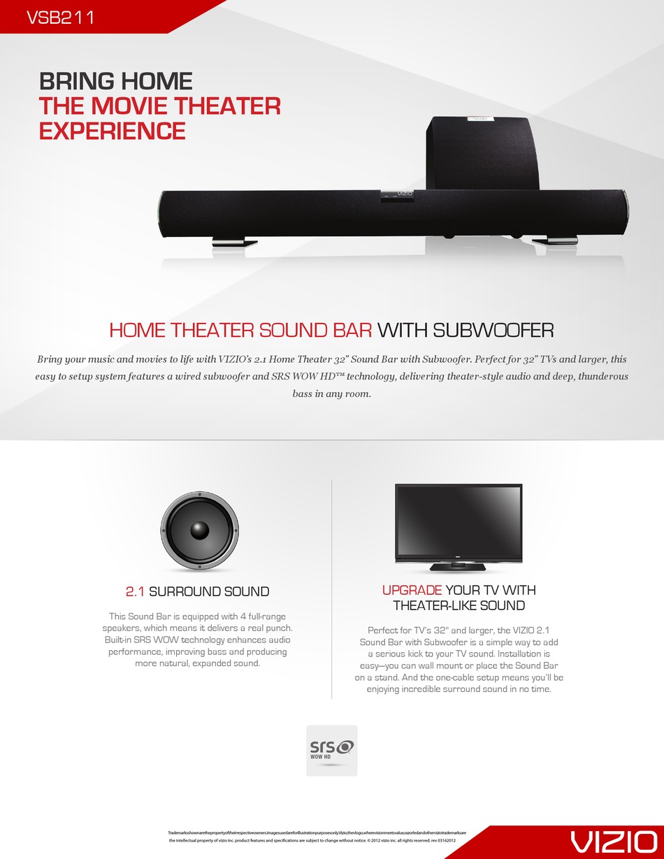 Satellite Speakers Vizio 32 Inch Sound Bar Vsb211 VIZIO VSB211 32