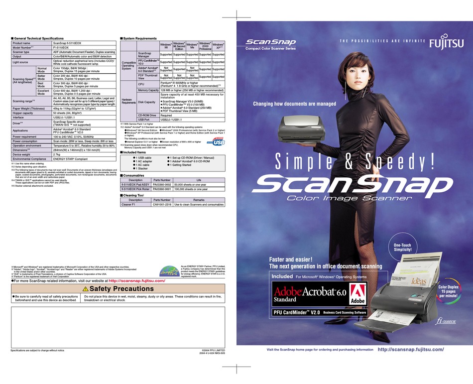 FUJITSU SCANSNAP FI-5110EOX BROCHURE  SPECS Pdf Download ManualsLib