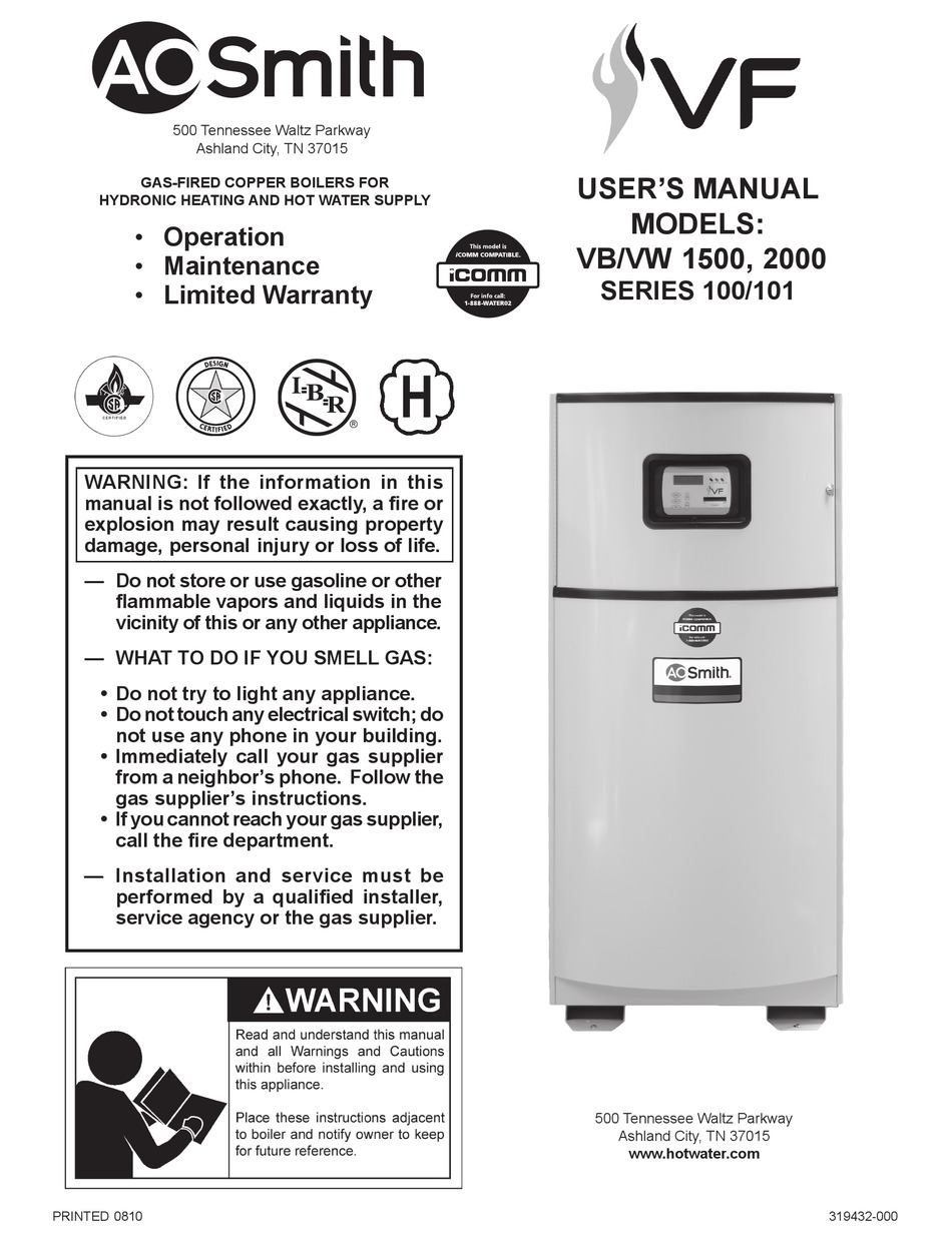 A.O. SMITH VB 1500 USER MANUAL Pdf Download ManualsLib