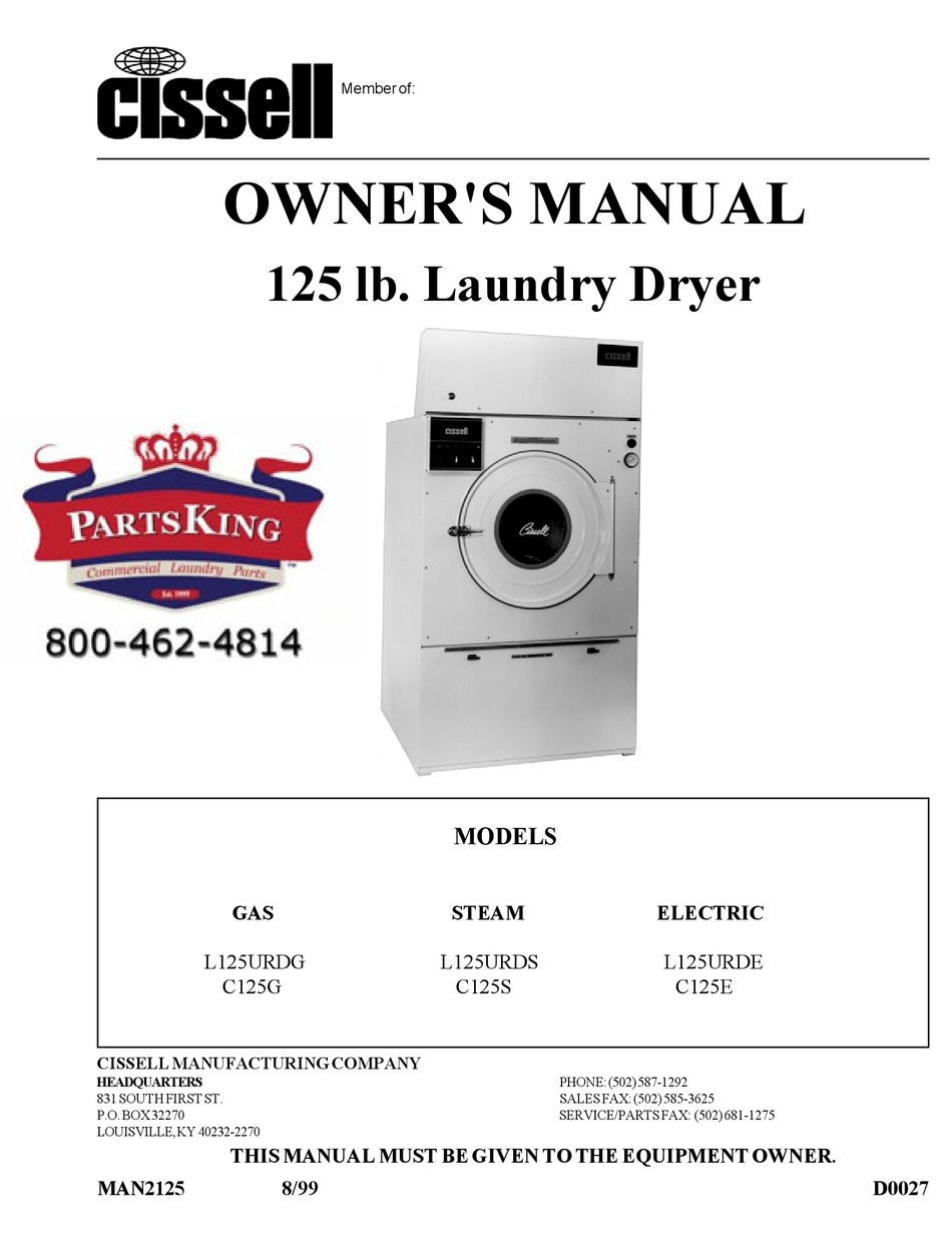 Cissell L125urdg C125g Owner S Manual Pdf Download Manualslib